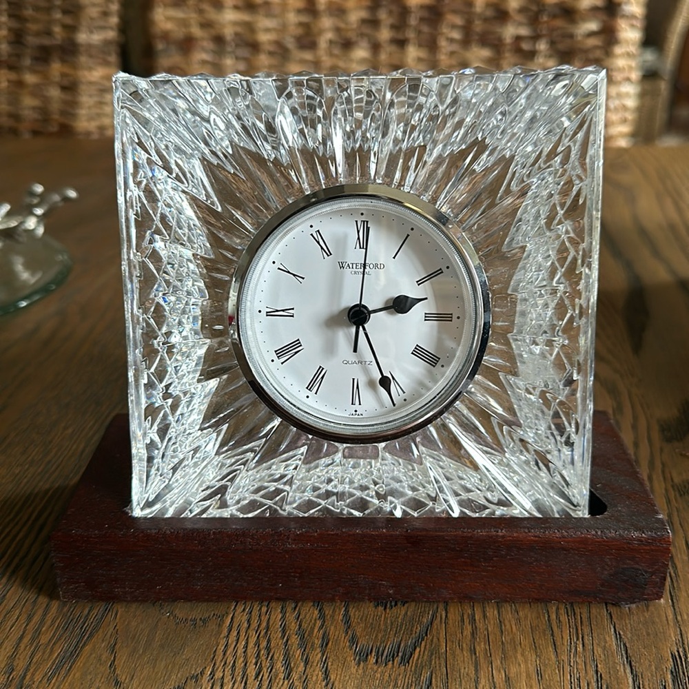 Waterford crystal desk clock w/ wood stand
